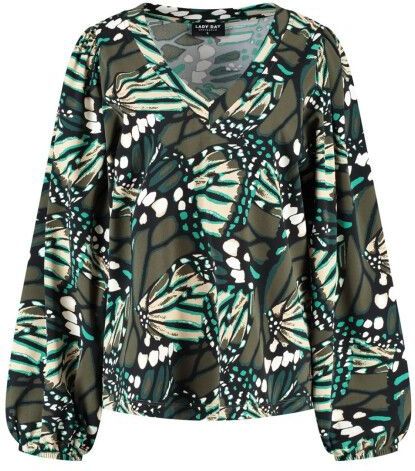 Lady Day - Tress Shirt - Meerkleurig - V-hals - Lange Mouwen - Ballonmouwen