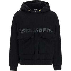 Dsquared2 bedrukt logo grote zakken zwarte hoodie
