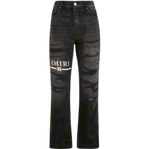 Amiri - MA Bar-logo - Zwarte Denimjeans - Rechte Pasvorm