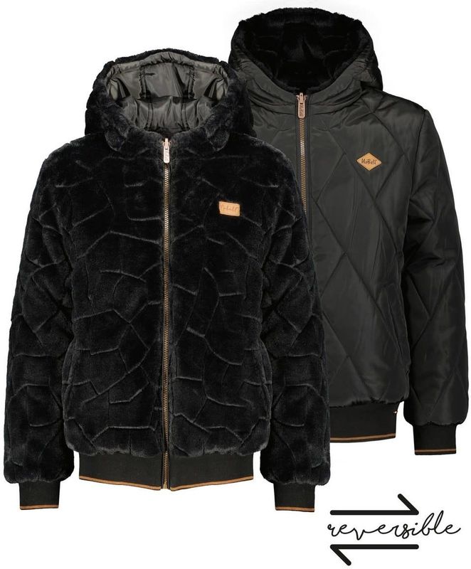 NoBell Meiden reversible winterjas met capuchon jet black