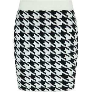 Mymo - Gebreide Rok - Wit - Licht Getailleerd - Pied-de-Poule-patroon