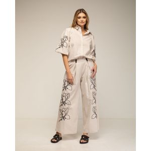 Set van Broek en Blouse - Geborduurde Bloemen - Gepofte Mouwen