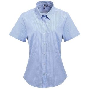 Premier Dames micro gingham geruit katoenen overhemd met korte mouwen