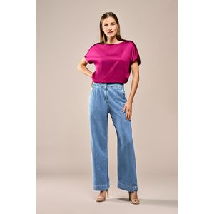 Belle - Broek - Denim Blauw - Wijde Pijpen - Hoge Taille