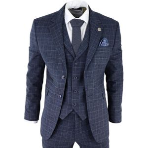 Heren - Blauwe Ruit - 3-delige Tweed Pak - Peaky Blinders - Tailored Fit