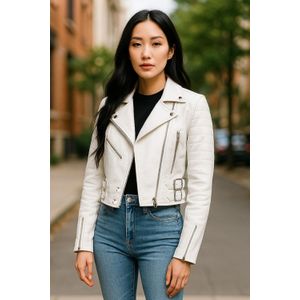 Brando - Cropped Leren Bikerjack - Wit