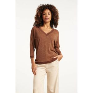 Smashed Lemon - Bruine Top - Lurex - Losvallend - 3/4 Mouwen - V-hals