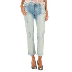 Lange denim broek met rechte zoom gesneden 10DBF0231 vrouw