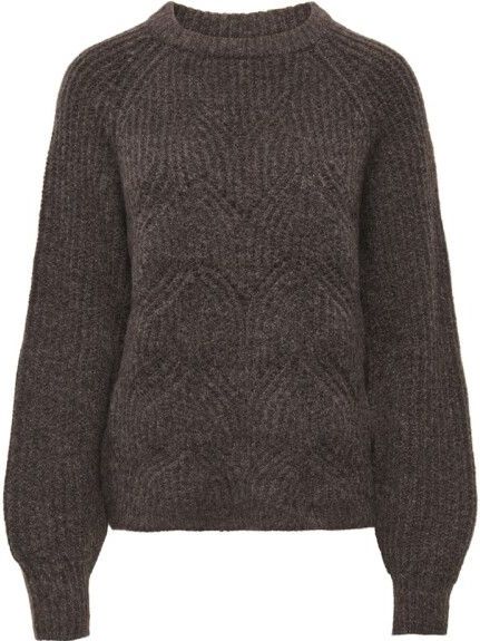 Trui met ronde hals en lange mouwen ONLY. Polyester materiaal. Maten XS. Kastanje kleur