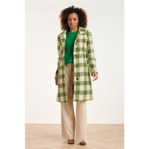Smashed Lemon - 24558 - Lange Geruite Jas - Groen en Zand - Getailleerd