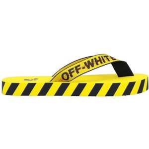 Sandalen - Gebroken Wit - Industriële Tape-Logo - Geel