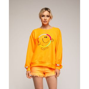 Sweatshirt - Fluor - Glimlach Patroon - Borduursel op Voorkant en Manchetten