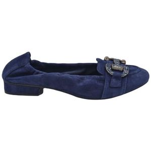 Ballerina - Effen - Leer - Blokhak - Ronde Neus