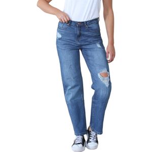 MYT - High Waisted - Wijde Pijpen Jeans - Middenblauw - Distressed