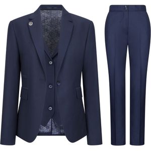 Dames - Marineblauw - Driedelig Formeel Kantoorpak - Blazer Gilet Pantalon