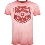 TOP GUN - Shirt - Donkerroze/Rood - Recht Model - Katoen - Ronde Hals