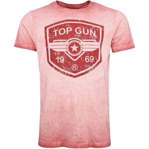 TOP GUN - Shirt - Donkerroze/Rood - Recht Model - Katoen - Ronde Hals