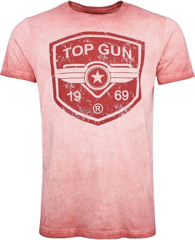 TOP GUN - Shirt - Donkerroze/Rood - Recht Model - Katoen - Ronde Hals