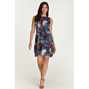 A-lijn Jurken - Marineblauw - Flora Print - Cloche Dress