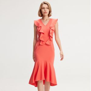 Jersey -jurk met brede ruches