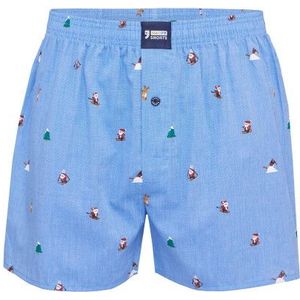 Happy Shorts Wijde kerst boxershort heren skiing santa lichtblauw
