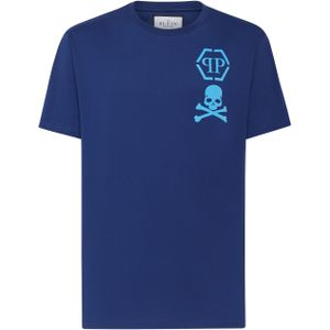 Philipp Plein - T-Shirt V-Neck Skull - Blauw - Heren - Katoen