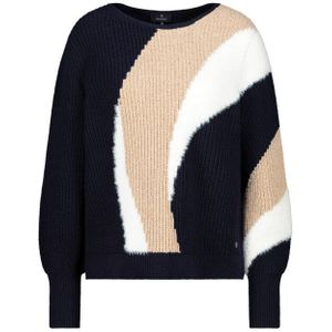 monari - Trui - Navy - Cappuccino - Wit - Knitwear - Lange Mouw
