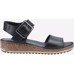 Hush Puppies - Ellie - Leren Sandalen - Zwart - Wedge