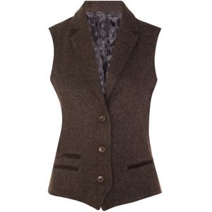 Dames - Tweed - Gilet - Bruin - Visgraatpatroon