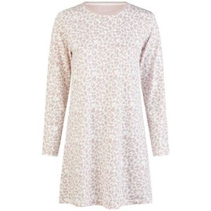 By Louise Dames nachthemd lange mouw katoen wit/roze dierenprint