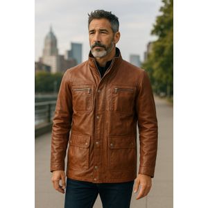 Heren - Bruin - Field - Leren Militair Jack - Hoogwaardig Lamsleer