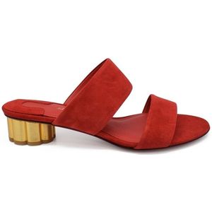 Salvatore Ferragamo - Muiltjes - Rood - Suède - 3 cm Bloemvormige Gouden Hak