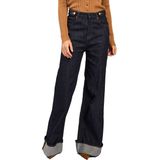 Denim - Vera - Flared Jeans - Dark Navy - Hoge Taille - Omgeslagen Pijpen