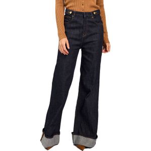 Denim - Vera - Flared Jeans - Dark Navy - Hoge Taille - Omgeslagen Pijpen