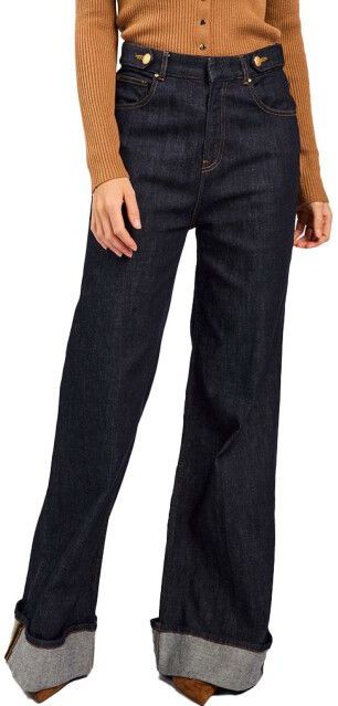 Denim - Vera - Flared Jeans - Dark Navy - Hoge Taille - Omgeslagen Pijpen