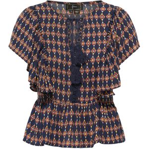 faina Blouse  marine / roestbruin / geel / wit