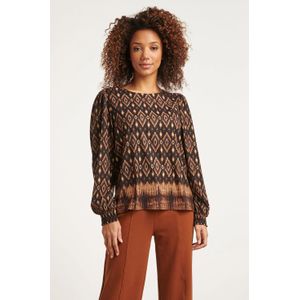 Smashed Lemon 23659 dames top met tribal print in zwart en bruine