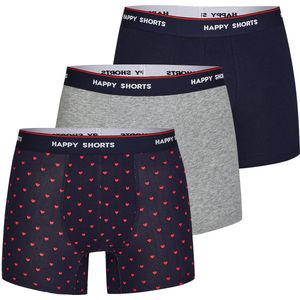 Happy Shorts 3-pack boxershorts heren d848 hartjes print blauw/grijs