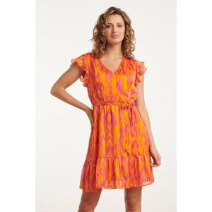 Smashed Lemon - 25075 - Chiffon Jurk - Oranje - Aztec Print