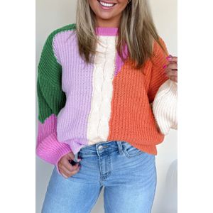 Kleurblok Ronde Hals Brei Trui