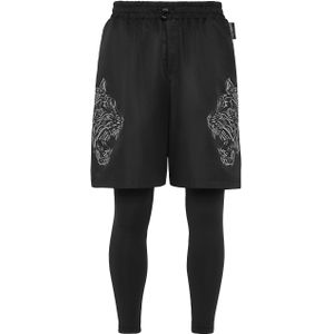 Plein Sport - Running Pants Tiger - Korte Broeken - Zwart - 2-in-1 Joggers - Polyester