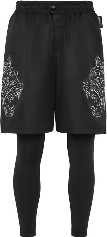 Plein Sport - Running Pants Tiger - Korte Broeken - Zwart - 2-in-1 Joggers - Polyester