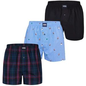 Happy Shorts - Wijde Boxershorts - Kerst - 3-Pack - Geruit/Print/Effen