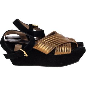 Marni Cross-Strap Platform Sandalen in Bronzen Leder