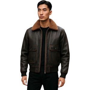 Naracoorte - Bruin - Bomberjack - Heren - Leren - Met Schapenvachtkraag