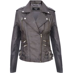Dames - Leren Bikerjack - Zwart - Brando Loddon
