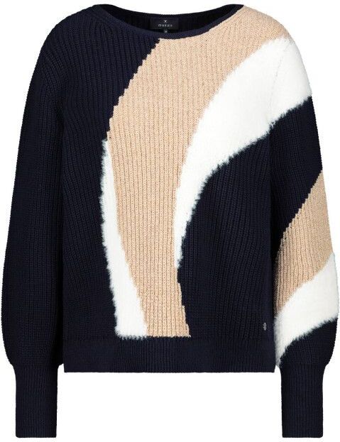 monari - Trui - Navy - Cappuccino - Wit - Knitwear - Lange Mouw