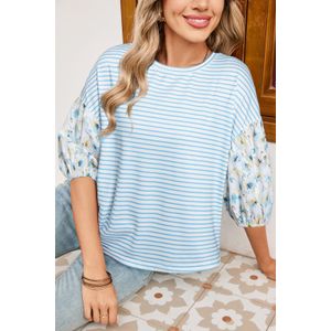 Gestreepte Bloemenmouw Top