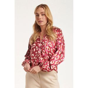Smashed Lemon - Cheetah Print Blouse - Fuchsia - Satijn