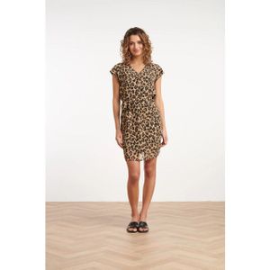 Smashed Lemon - 35116 - Korte Jurk - Dierenprint in Zand met Zwarte Achtergrond